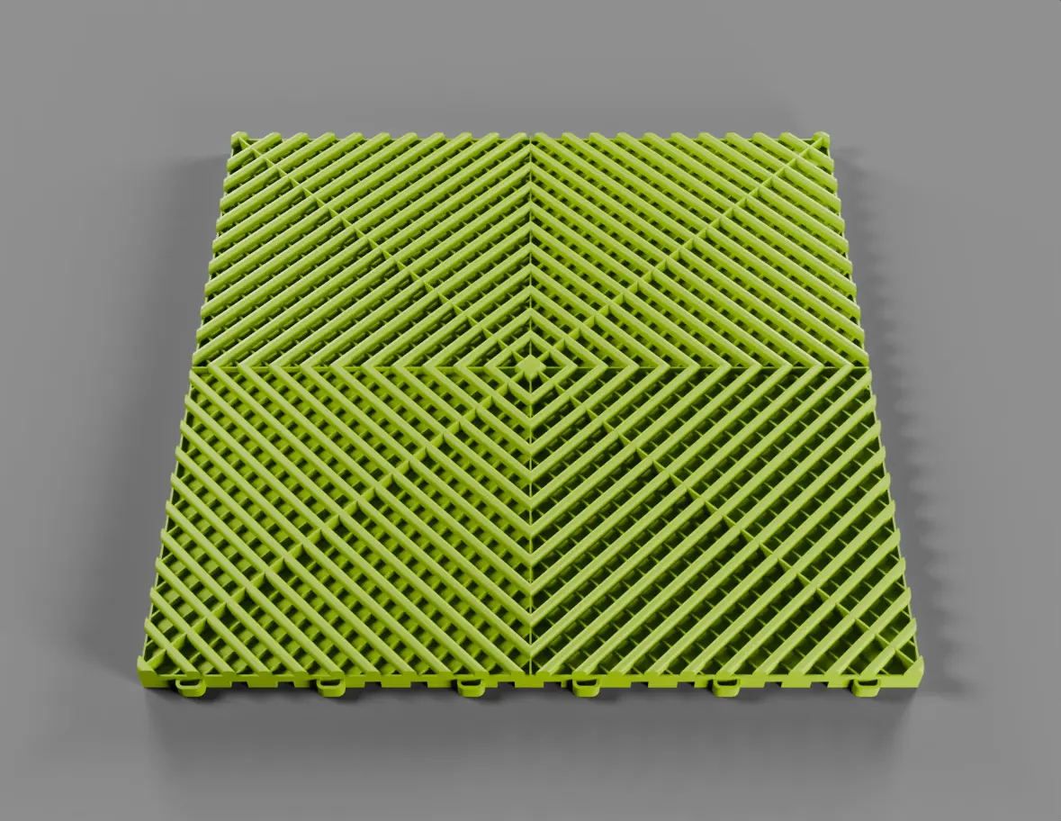 Ein Bild von oben der limettfarbenen Klickfliese von Ace Customs.
